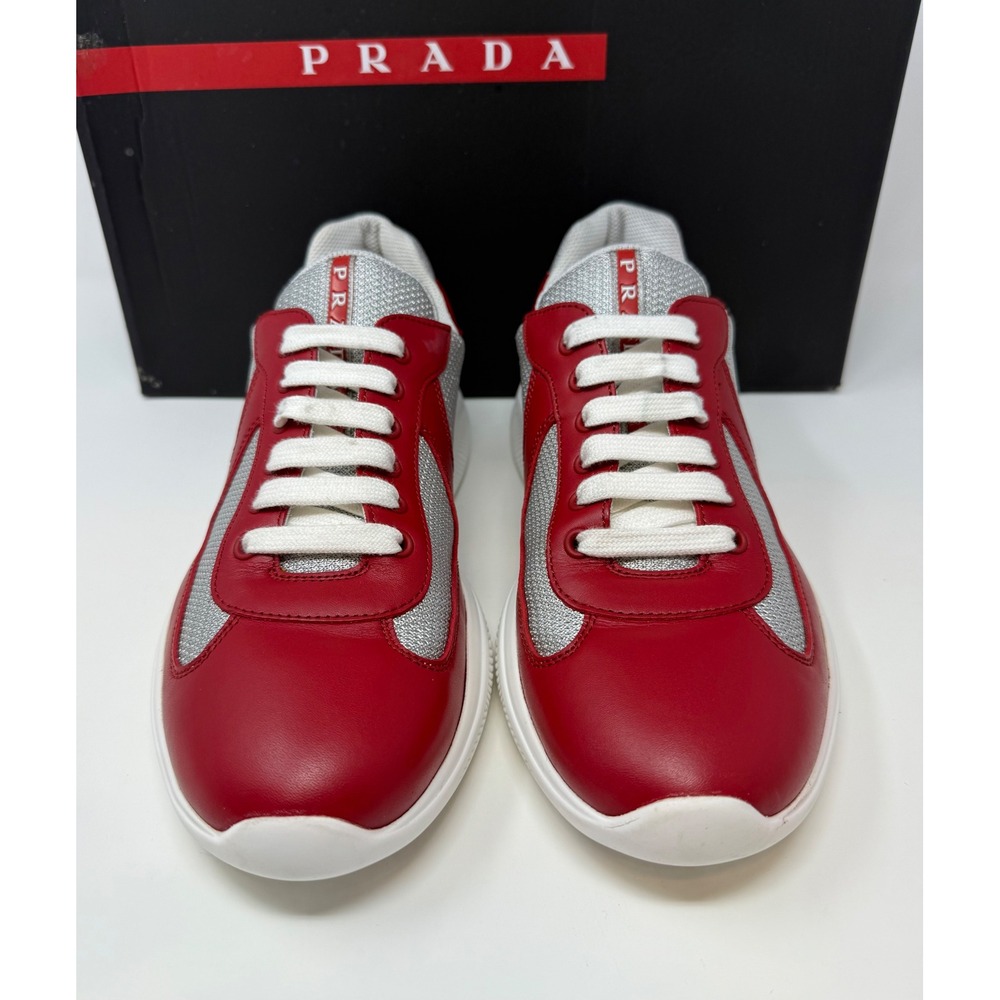 Prada Americas Cup Sneaker Leather Red Size 8.5 US 7.5 UK - Picture 2 of 10